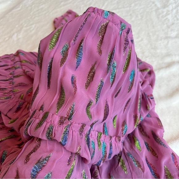 Saylor NWT Kira Metallic Pink Leaves Tiered Sleeveless Maxi Dress M - Picture 8 of 13